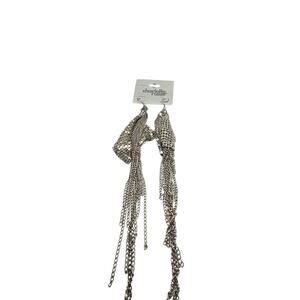 Earrings Shoulder Duster Silver Chain Mesh Dangle Retro SKU2529